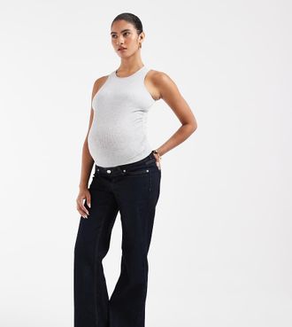 Vero Moda jeans a gamba larga Tessa con fascia overbump in denim blu scuro-blu navy