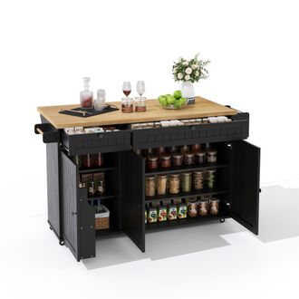 STILVORA Carro De Cocina Con 2 Cajones, 1 Armario, Estantes Y Toallero, Con Ruedas, En Mdf, 137 X 45 X 89,5 Cm