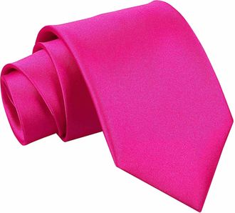 DQT Men Plain Satin Wedding Formal Casual Groom Best Man Classic Slim Skinny Neck Tie - Hot Pink, Slim 7cm Tie