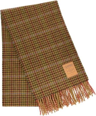 Ganni Multicolour Compact Wool Scarf - Dames - Wintersjaals - Bruin - ONE Size - Wol - Accessoires