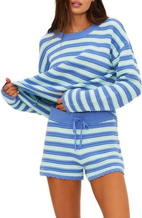 Beach Riot Stripe Cotton Cover-Up Sweater in Sapphire Sea Stripe at Nordstrom, Size X-Small