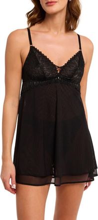 Montelle Intimates Lacy Babydoll Chemise & Thong Set in Black at Nordstrom, Size X-Small