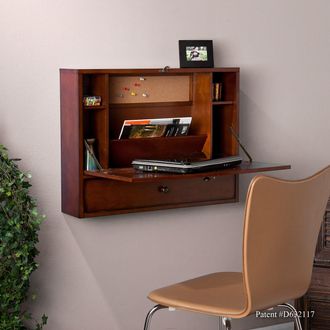 SEI Benwick Wall Mount Laptop Desk Brown Mahogany