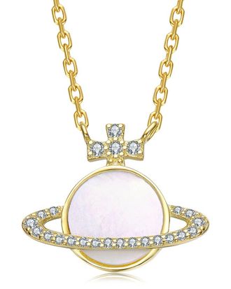 Rachel Glauber 14K Plated Pearl Cz Necklace