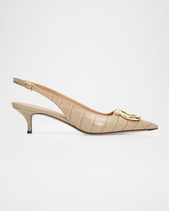 Ferragamo Sara 40MM Croc-Print Leather Slingback Pumps