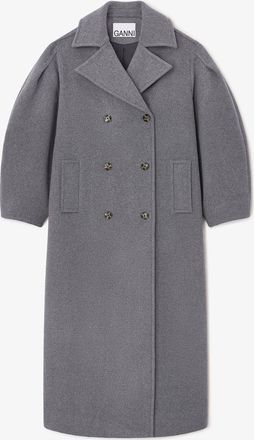 Ganni Grey Wool Oversized Long Peacoat - Size 8/10 Recycled