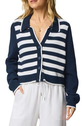 Splendid Nicolette Placed Stripe Cotton Polo Cardigan in Navy Blue/White at Nordstrom, Size X-Small