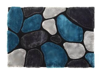 Vente-Unique PIETRA Turquoise & Grey Shaggy Rug - 140 X 200Cm | Size: 140 cm x 200 cm