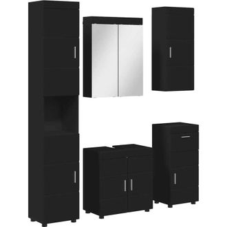 vidaXL Bathroom Furniture Set with Drawer TULUM Black Engineered Wood vidaXL