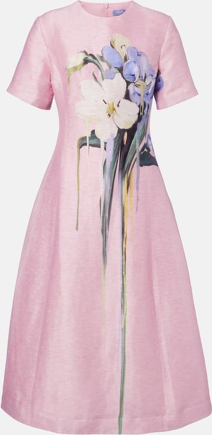 caroline rose linen dress NWT Caroline Constas Rose Floral Print Linen-Blend Open Back Dress Sz M