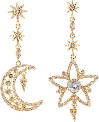 Eye Candy Los Angeles Elara Crescent Moon & Star Mismatched Drop Earrings in Gold at Nordstrom Rack
