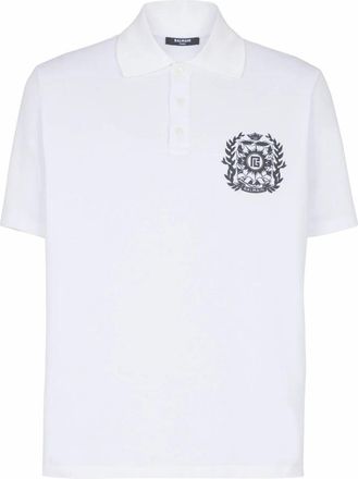 Balmain Polo shirt van katoen met &Eacute;cusson print - Heren - Polos - Wit - L - Katoen - Tops