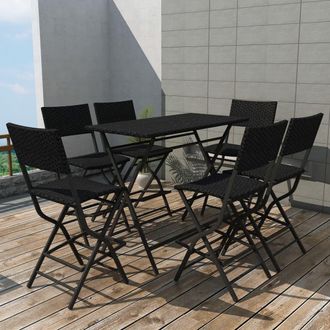 vidaXL Set Comedor De Jard&iacute;n Plegable 7 Pzas Poli Rat&aacute;n Y Acero Negro Vidaxl