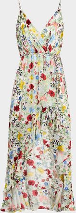Alice & Olivia Tara Floral Cascading Ruffle Midi Dress