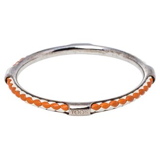 Tod's Tods Woven Leather Gold Tone Bangle Bracelet
