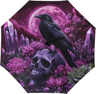 Generic Crow Skull Travel Umbrella Windproof UV Rain Portable Folding Umbrellas Automatic