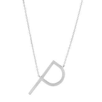 MAX + STONE 10k Solid White Gold Large Sideways Block Letter Initial with Extendable Cable Chain, 16 to 18 inches