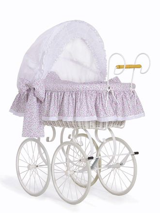 OEM Mois&eacute;s De Mimbre Retro Jasmine Con Capota Plegable - Ropa De Cama De Encaje Blanco Y Rosa