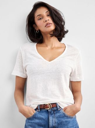 Contemporaine Womens Pure linen V-neck T-shirt