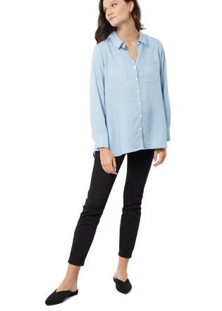 Ingrid & Isabel Classic Button Down Chambray Maternity & Nursing Top in Light Wash at Nordstrom, Size X-Small L