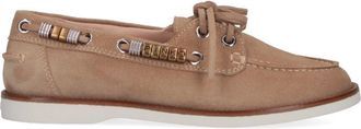 Pinko Beige Suede Lace-Up Moccasin Shoes
