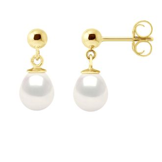 Ateliers Saint Germain Womens Earrings in Yellow Gold and Real Cultured Freshwater Pearls Pear 7-8 mm - One Size