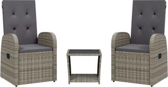 vidaXL 3 Piece Garden Dining Set with Cushions Grey Poly Rattan vidaXL