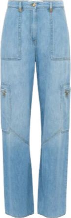 Elisabetta Franchi Cargo Denim Broek met Juweel Detail - Dames - Regular Fit Jeans - Blauw - W26 - Denim - Jeans
