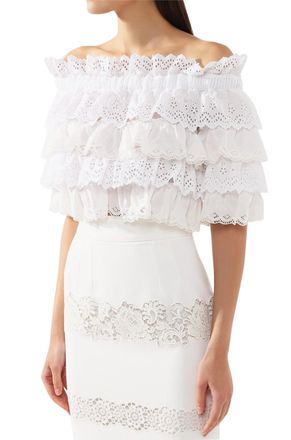 Dolce & Gabbana White cotton Broderie Anglaise ruffled crop top Size S