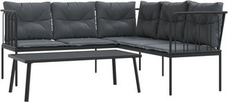 vidaXL Sof&aacute; De Jard&iacute;n Con Cojines Acero Y Textilene Negro Vidaxl