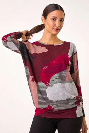 Roman Abstract Print Banded Hem Top