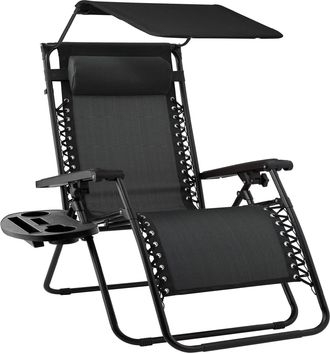 Best Choice Products Folding Zero Gravity Recliner Patio Lounge Chair w/ Canopy Shade, Headrest, Tray