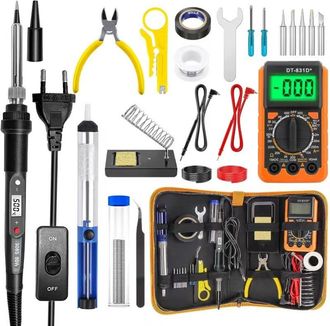 OEM Kit De Soldador De 80 W Con Interruptor Lcd Y Pantalla Digital Negra (21 Piezas)