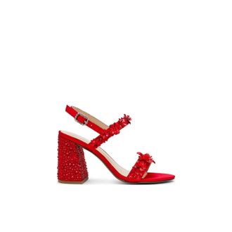 Betsey Johnson Womens Drue Metallic Rhinestone Embellished Dress Sandals In Red