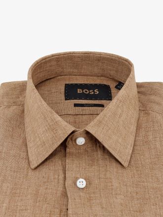 HUGO BOSS Mens Linen Shirt Brown