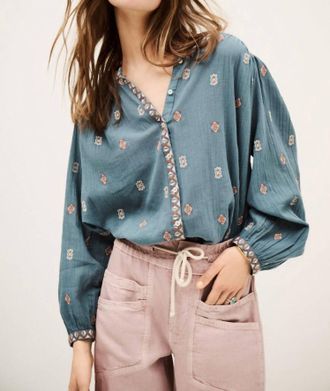 BA&SH Daphne Loose Pleated Shirt In Blue