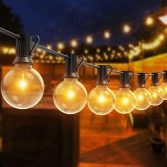 OEM Guirnalda De Luces Exteriores De 30 M Con 50 Bombillas Irrompibles - Impermeable Ip44 - Blanco C&aacute;lido 2700k - Para Patio Y Jard&iacute;n