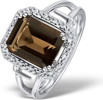 The Diamond Store Smokey Quartz 3.28ct And Diamond 9K White Gold Ring SIZES AVAILABLE K L M N O P