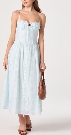 ASTR the Label Aubrey Embroidered Sleeveless Maxi Dress in Powder Blue at Nordstrom, Size Medium