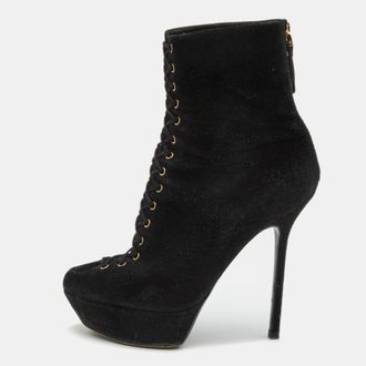 Sergio Rossi Black Suede Lace Up Platform Ankle Boots