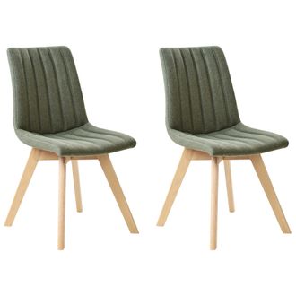 Beliani Beliani - Conjunto De 2 Sillas De Comedor Tela De Poli&eacute;ster Patas De Madera Maciza Clara Acolchado Respaldo Curvo Verde Oscuro Calgary