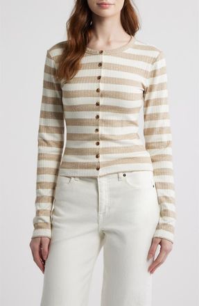 Rag & Bone Stripe Rib Cardigan in Toffee at Nordstrom, Size Xx-Small