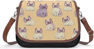 Generic Cute Cat Wearing Glasses Small Womens Crossbody Bags Shoulder Handbag with Adjustable Strap for Travel