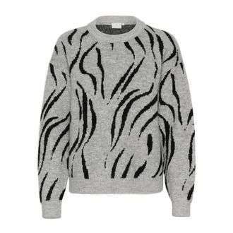Kaffe Gebreide Trui Grijs Melange / Zwart - Dames - Ronde hals truien - Grijs - XS - Truien & Vesten
