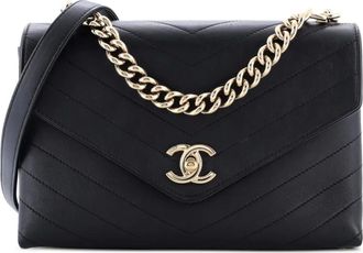 Chanel Coco Chevron Flap Bag Stitched Calfskin Small shoulder bag - Zwart