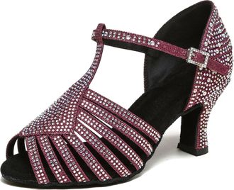 Miyoopark Womens Salsa Latin Dance Shoes with Rhinestones Wedding Evening Sandals L558 Fuchsia 7cm Heel UK 5.5
