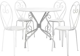 Vente-Unique Conjunto de mesa y sillas de jard&iacute;n de metal: una mesa de D.120 cm y 4 sillas apilables - Blanco - GUERMANTES de MYLIA
