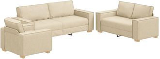 vidaXL Vidaxl - Sofa Set with Cushion 3 pcs Cream 220 x 78 x 84 cm Fabric