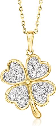Ross-Simons CZ 4-Leaf Clover Pendant Necklace in 18kt Gold Over Sterling
