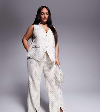 Asos Curve embellished boucle pants in cream - part of a set-White